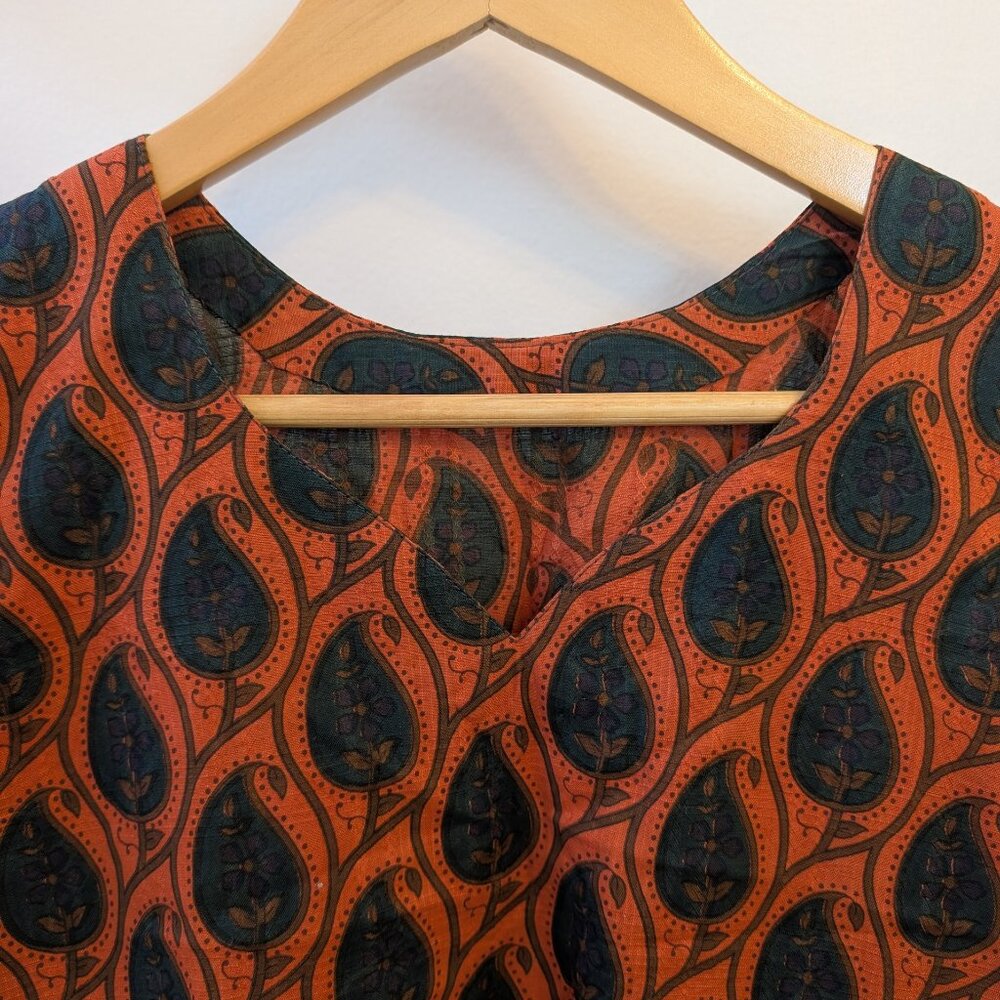 Rust Orange Tunic With Leaf/Flower Pattern - image 3